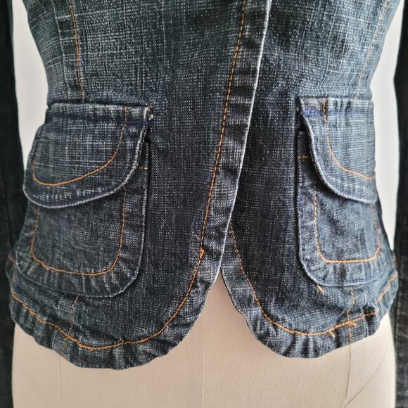 Younique Black Wash Tailored Denim Jacket Blazer Size S Edgy Faded Parisian Chic - Picture 5 of 13